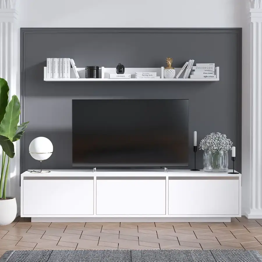 Prag Divar Rəfli Tv Stend - Ağ - 1