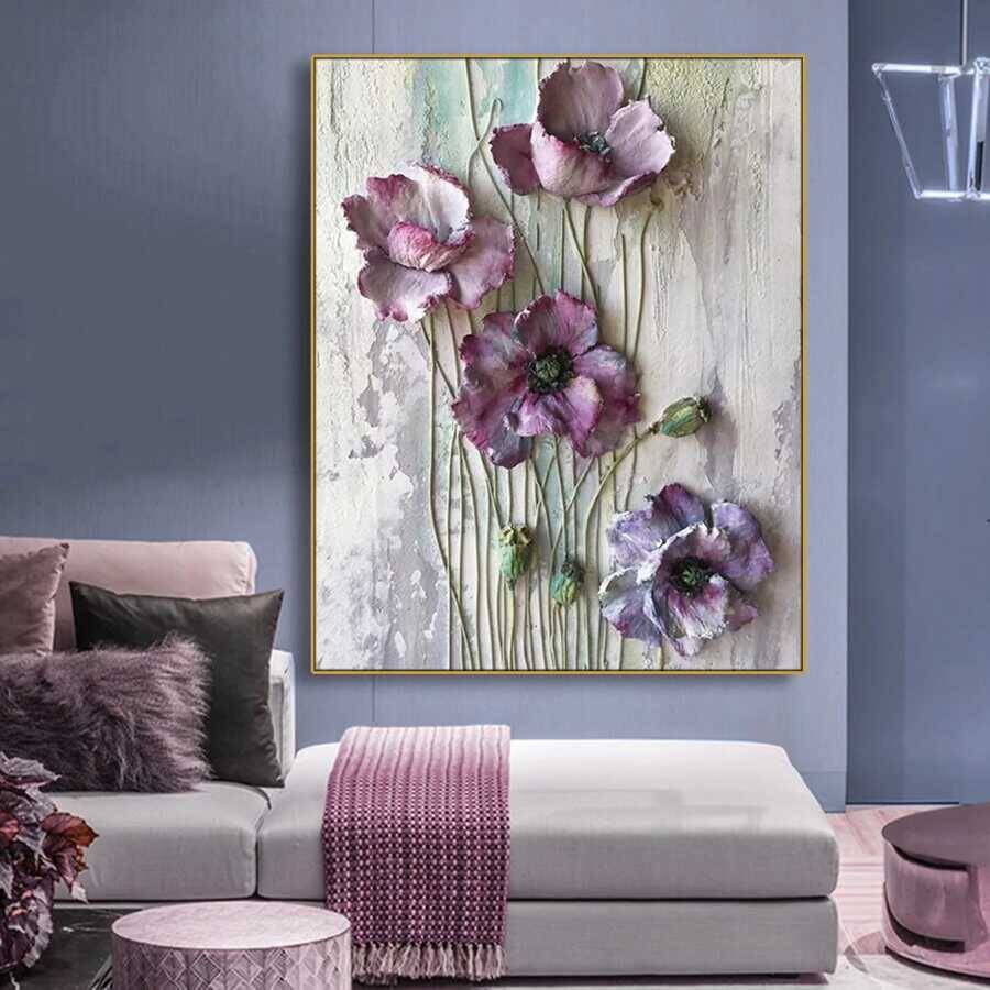 Purple Flower Art Kətan Tablo - 1