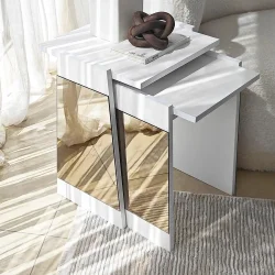 Queen 3'lü Zigon Sehpa - Ağ/Bronz Güzgü - 6