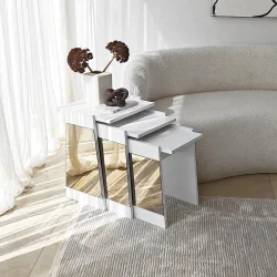 Queen 3'lü Zigon Sehpa - Ağ/Bronz Güzgü - 7