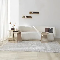 Queen 3'lü Zigon Sehpa - Krem/Bronz Güzgü - 5