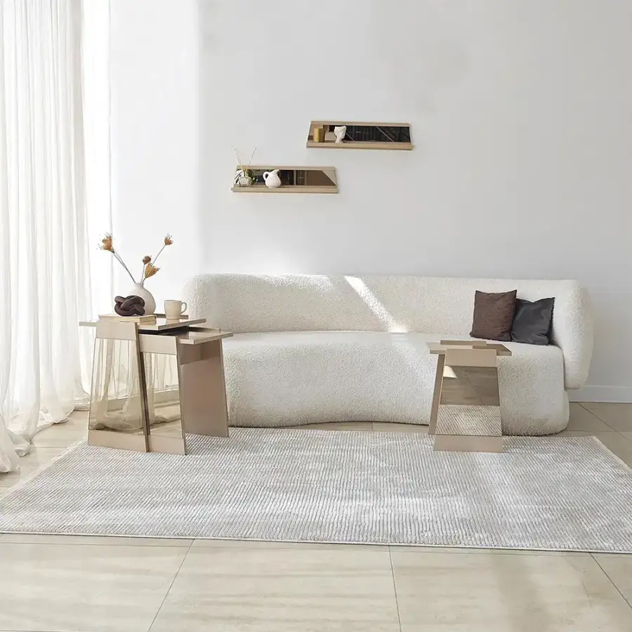 Queen 3'lü Zigon Sehpa - Krem/Bronz Güzgü - 5