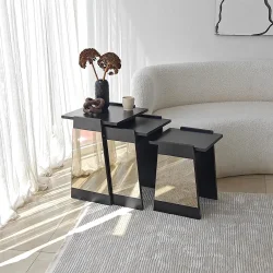 Queen 3'lü Zigon Sehpa - Qara/Bronz Güzgü - Neohome (1)