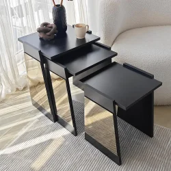 Queen 3'lü Zigon Sehpa - Qara/Bronz Güzgü - 3