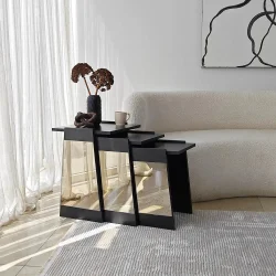 Queen 3'lü Zigon Sehpa - Qara/Bronz Güzgü - 5