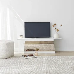 Queen Güzgülü Tv Stend 120cm - Ağ/Bronz Güzgü 