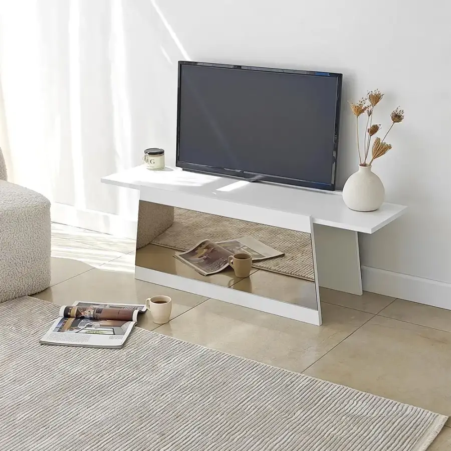 Queen Güzgülü Tv Stend 120cm - Ağ/Bronz Güzgü - 3