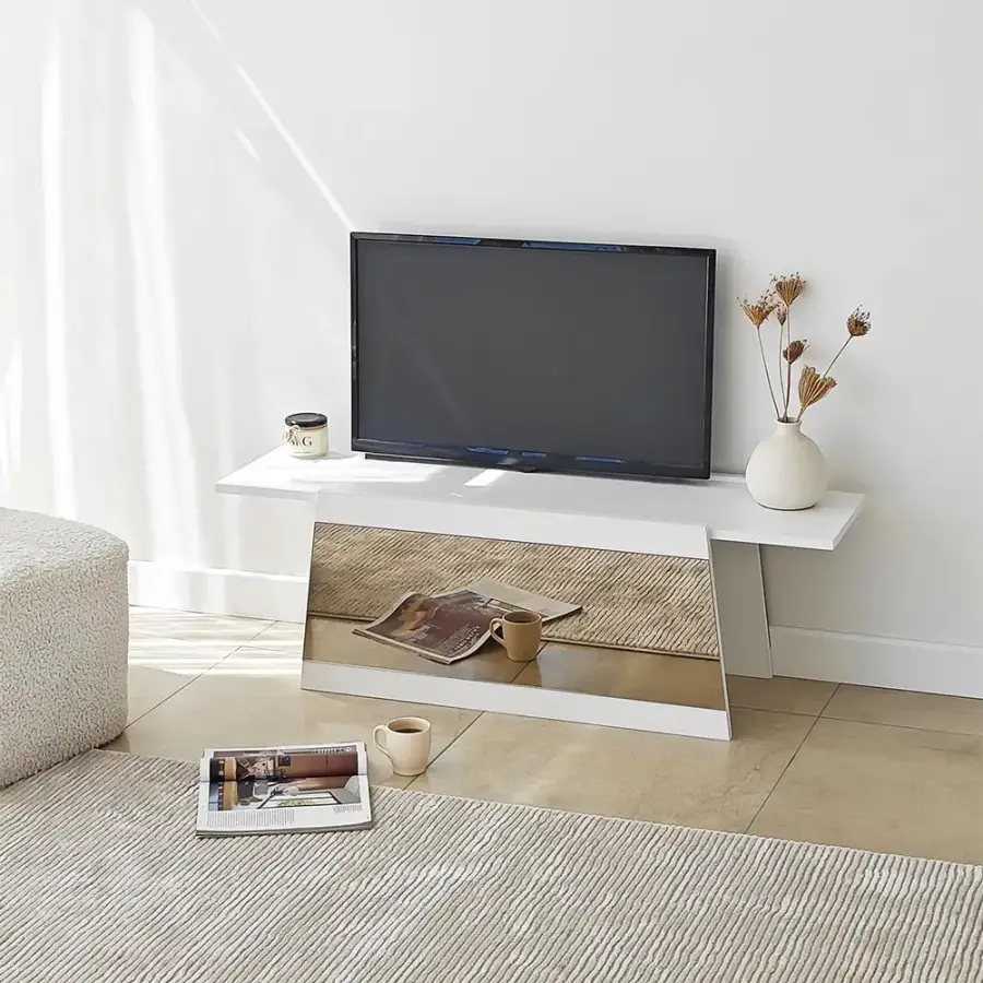 Queen Güzgülü Tv Stend 120cm - Ağ/Bronz Güzgü - 4