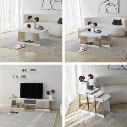 Queen Güzgülü Tv Stend 120cm - Ağ/Bronz Güzgü - 6