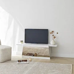 Queen Güzgülü Tv Stend 120cm - Ağ/Bronz Güzgü - 7