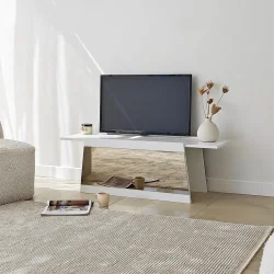 Queen Güzgülü Tv Stend 120cm - Ağ/Bronz Güzgü - 2