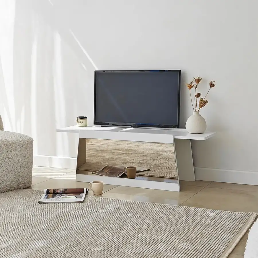 Queen Güzgülü Tv Stend 120cm - Ağ/Bronz Güzgü - 2