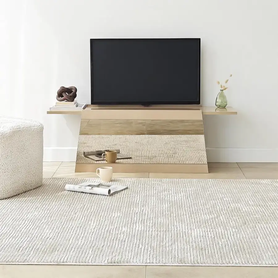 Queen Güzgülü Tv Stend 120cm - Krem/Bronz Güzgü - 1