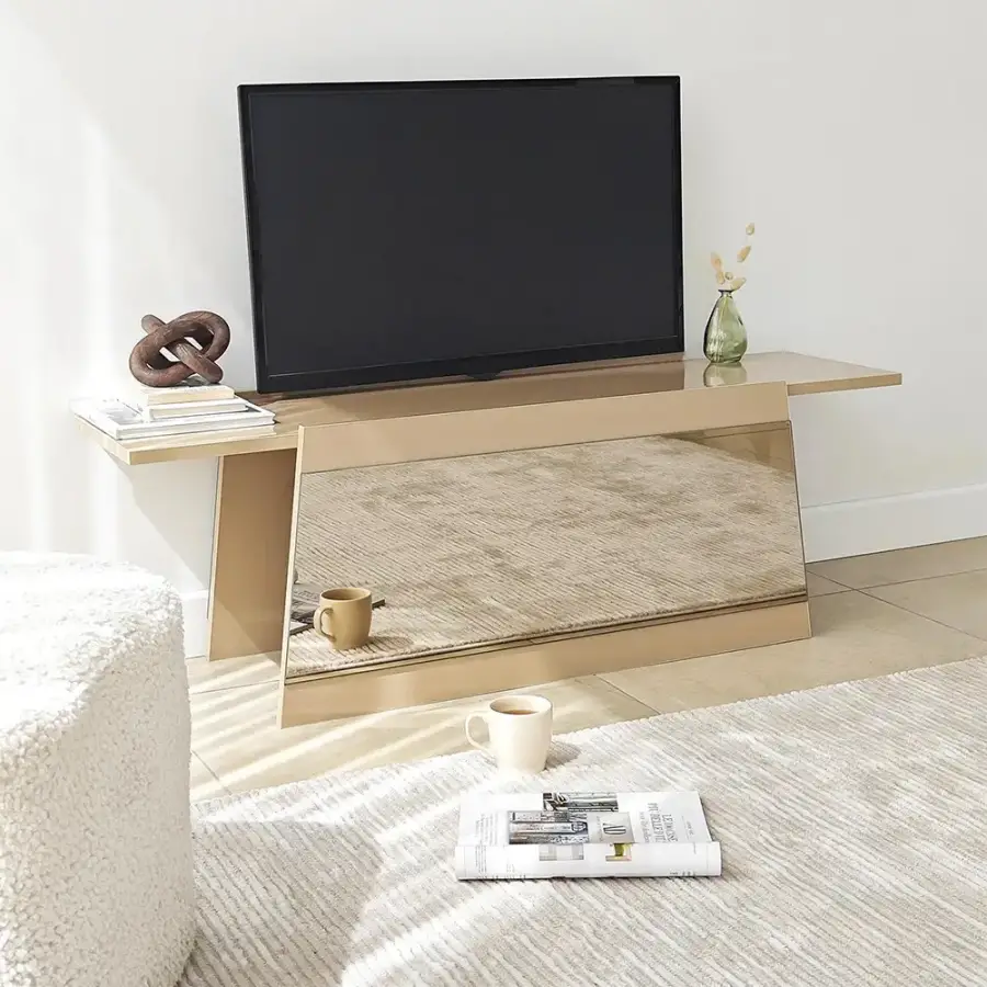Queen Güzgülü Tv Stend 120cm - Krem/Bronz Güzgü - 6