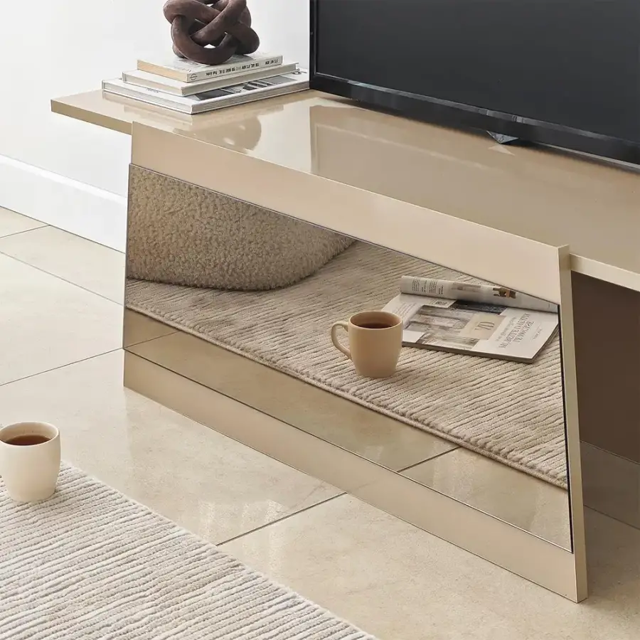 Queen Güzgülü Tv Stend 120cm - Krem/Bronz Güzgü - 3