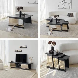 Queen Güzgülü Tv Stend 120cm - Qara/Bronz Güzgü - 5