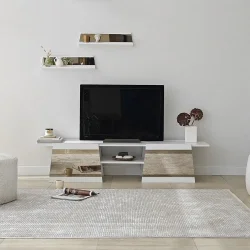 Queen Güzgülü Tv Stend 180cm - Ağ/Bronz Güzgü - Neohome (1)