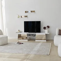 Queen Güzgülü Tv Stend 180cm - Ağ/Bronz Güzgü - 3