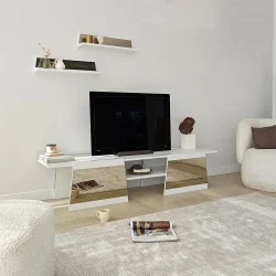 Queen Güzgülü Tv Stend 180cm - Ağ/Bronz Güzgü - 4