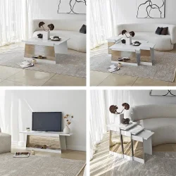 Queen Güzgülü Tv Stend 180cm - Ağ/Bronz Güzgü - 5