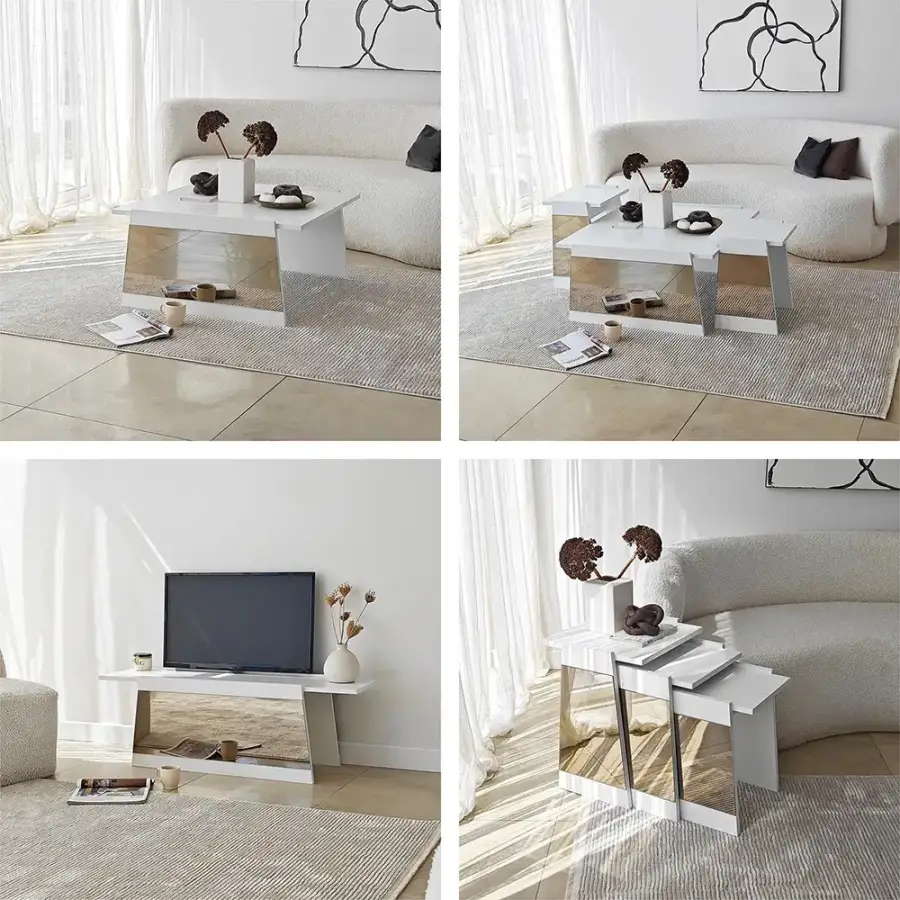 Queen Güzgülü Tv Stend 180cm - Ağ/Bronz Güzgü - 5