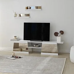 Queen Güzgülü Tv Stend 180cm - Ağ/Bronz Güzgü - 1