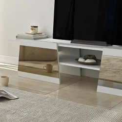 Queen Güzgülü Tv Stend 180cm - Ağ/Bronz Güzgü - 10