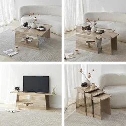 Queen Güzgülü Tv Stend 180cm - Krem/Bronz Güzgü - 9