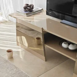 Queen Güzgülü Tv Stend 180cm - Krem/Bronz Güzgü - 5