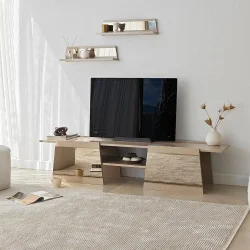 Queen Güzgülü Tv Stend 180cm - Krem/Bronz Güzgü 