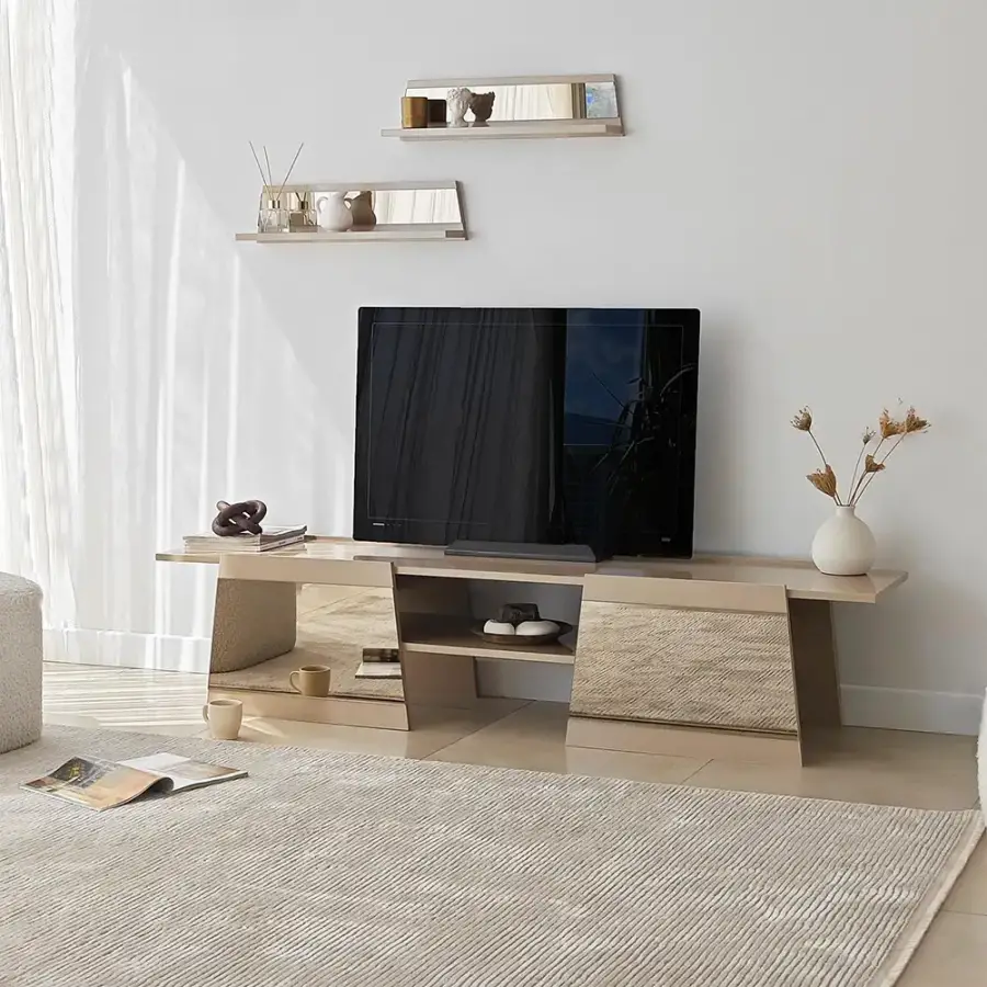 Queen Güzgülü Tv Stend 180cm - Krem/Bronz Güzgü - 1