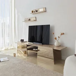 Queen Güzgülü Tv Stend 180cm - Krem/Bronz Güzgü - 7