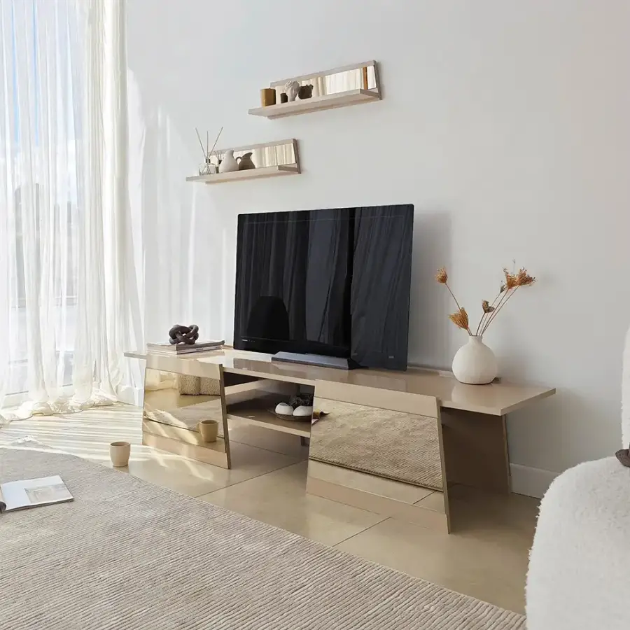 Queen Güzgülü Tv Stend 180cm - Krem/Bronz Güzgü - 7