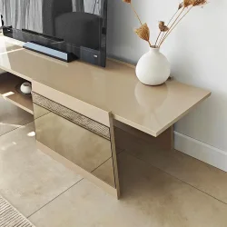 Queen Güzgülü Tv Stend 180cm - Krem/Bronz Güzgü - 8