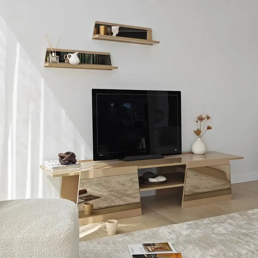 Queen Güzgülü Tv Stend 180cm - Krem/Bronz Güzgü - 2