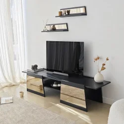 Queen Güzgülü Tv Stend 180cm - Qara/Bronz Güzgü - 2