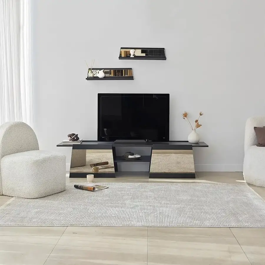 Queen Güzgülü Tv Stend 180cm - Qara/Bronz Güzgü - 3