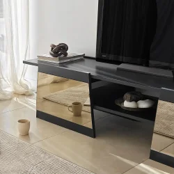 Queen Güzgülü Tv Stend 180cm - Qara/Bronz Güzgü - 4