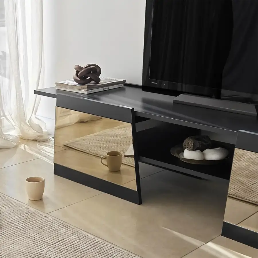 Queen Güzgülü Tv Stend 180cm - Qara/Bronz Güzgü - 4