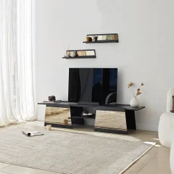 Queen Güzgülü Tv Stend 180cm - Qara/Bronz Güzgü - 6