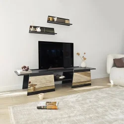 Queen Güzgülü Tv Stend 180cm - Qara/Bronz Güzgü - 7