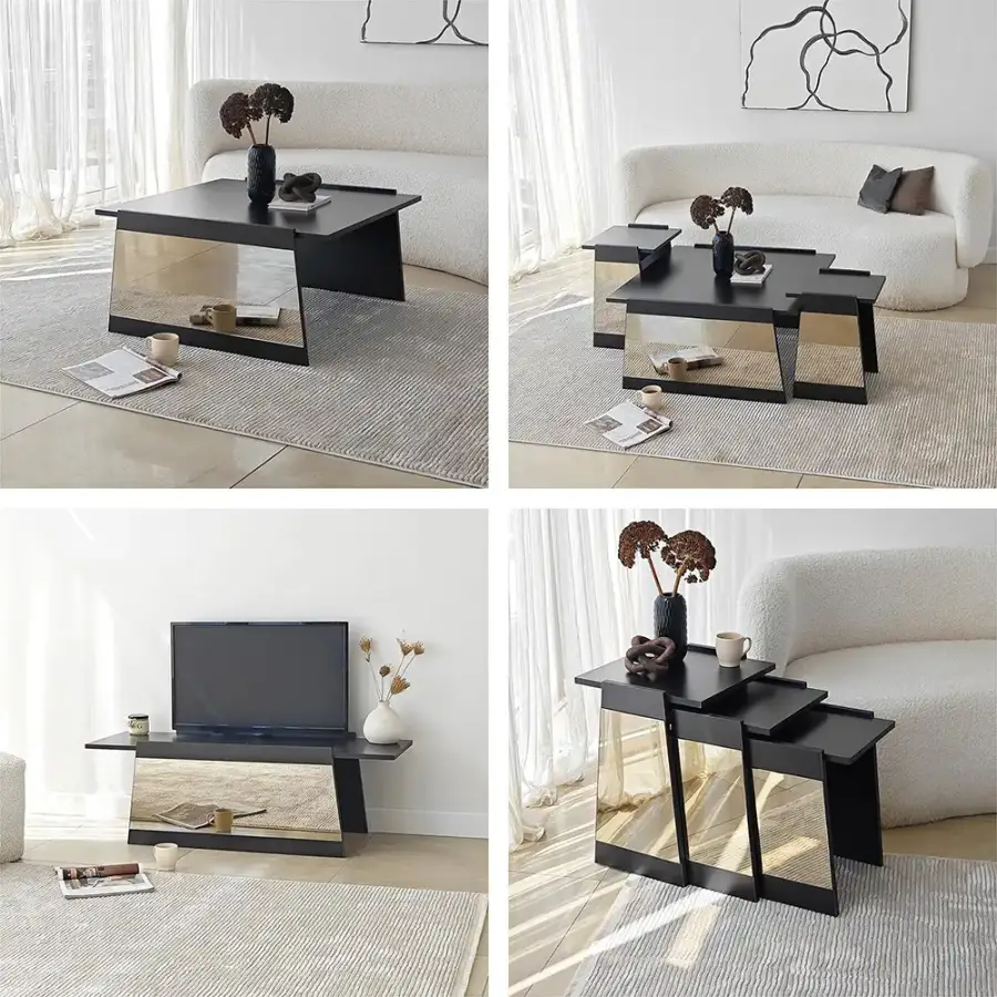 Queen Güzgülü Tv Stend 180cm - Qara/Bronz Güzgü - 9