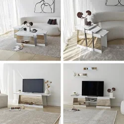 Queen Jurnal Masası - Ağ/Bronz Güzgü - 8