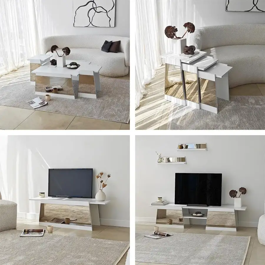 Queen Jurnal Masası - Ağ/Bronz Güzgü - 17