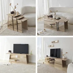 Queen Jurnal Masası - Krem/Bronz Güzgü - 3