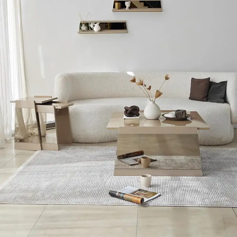 Queen Jurnal Masası - Krem/Bronz Güzgü - 4