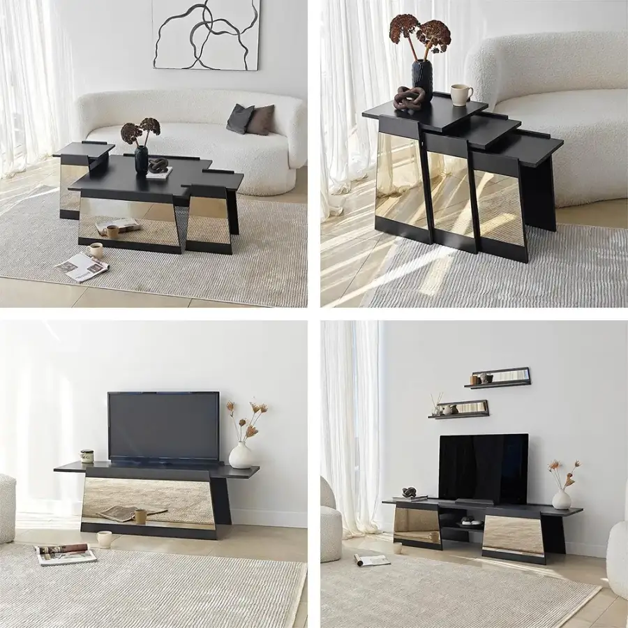 Queen Jurnal Masası - Qara/Bronz Güzgü - 4