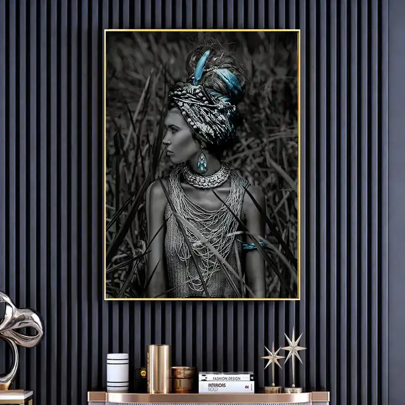 Real African Woman Blue Head Kətan Tablo TB1255 - 1