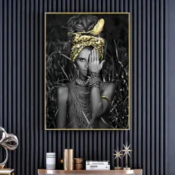 Real African Woman Yellow Head Kətan Tablo TB1256 - 1