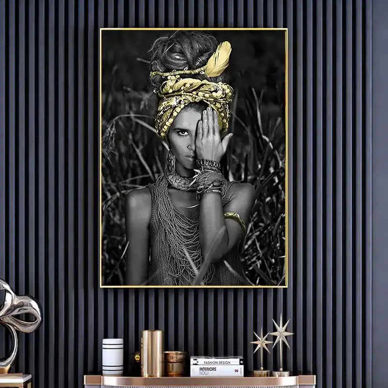 Real African Woman Yellow Head Kətan Tablo TB1256 - 1